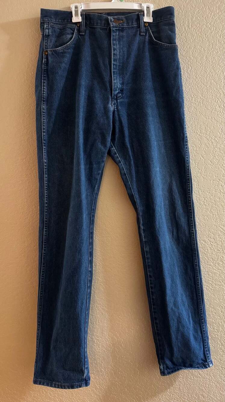 Vintage 80s Wrangler 14MWG Cowboy Cut Jeans Made in USA 14oz Denim Rigid 33x34